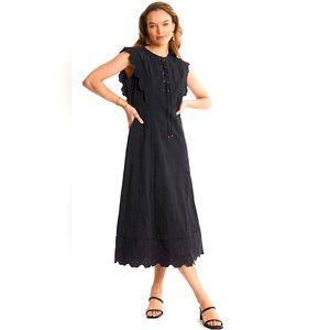 NWT! NEW TYLER BOE Robin Eyelet Midi Dress Black-Size Small